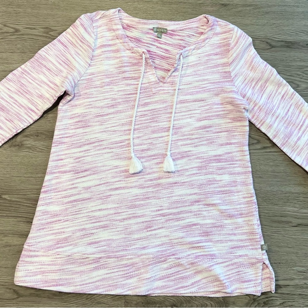T by Talbots women's MP pink & white Top Beach Shrug Sweater